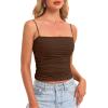 imageDarong Women Padded Double Lined Ruched Tank Tops Bulit in Bra Summer Spaghetti Strap Going Out Crop Tank ShirtsCoffee