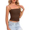 imageDarong Women Padded Double Lined Ruched Tank Tops Bulit in Bra Summer Spaghetti Strap Going Out Crop Tank ShirtsCoffee