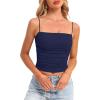 imageDarong Women Padded Double Lined Ruched Tank Tops Bulit in Bra Summer Spaghetti Strap Going Out Crop Tank ShirtsDark Blue