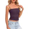 imageDarong Women Padded Double Lined Ruched Tank Tops Bulit in Bra Summer Spaghetti Strap Going Out Crop Tank ShirtsDark Purple
