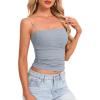 imageDarong Women Padded Double Lined Ruched Tank Tops Bulit in Bra Summer Spaghetti Strap Going Out Crop Tank ShirtsLight Blue