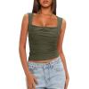 imageDarong Womens Padded Square Neck Double Lined Tank Tops Built in Bra Ruched Summer Basic Sleeveless Padded Tank ShirtsArmy Green