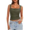 imageDarong Womens Padded Square Neck Double Lined Tank Tops Built in Bra Ruched Summer Basic Sleeveless Padded Tank ShirtsArmy Green