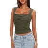 imageDarong Womens Padded Square Neck Double Lined Tank Tops Built in Bra Ruched Summer Basic Sleeveless Padded Tank ShirtsArmy Green