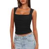 imageDarong Womens Padded Square Neck Double Lined Tank Tops Built in Bra Ruched Summer Basic Sleeveless Padded Tank ShirtsBlack