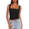 imageDarong Womens Padded Square Neck Double Lined Tank Tops Built in Bra Ruched Summer Basic Sleeveless Padded Tank ShirtsBlack