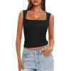 imageDarong Womens Padded Square Neck Double Lined Tank Tops Built in Bra Ruched Summer Basic Sleeveless Padded Tank ShirtsBlack