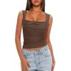 imageDarong Womens Padded Square Neck Double Lined Tank Tops Built in Bra Ruched Summer Basic Sleeveless Padded Tank ShirtsCoffee