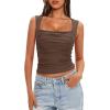 imageDarong Womens Padded Square Neck Double Lined Tank Tops Built in Bra Ruched Summer Basic Sleeveless Padded Tank ShirtsCoffee