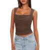 imageDarong Womens Padded Square Neck Double Lined Tank Tops Built in Bra Ruched Summer Basic Sleeveless Padded Tank ShirtsCoffee