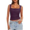 imageDarong Womens Padded Square Neck Double Lined Tank Tops Built in Bra Ruched Summer Basic Sleeveless Padded Tank ShirtsDark Purple