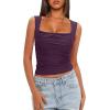 imageDarong Womens Padded Square Neck Double Lined Tank Tops Built in Bra Ruched Summer Basic Sleeveless Padded Tank ShirtsDark Purple