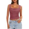 imageDarong Womens Padded Square Neck Double Lined Tank Tops Built in Bra Ruched Summer Basic Sleeveless Padded Tank ShirtsMerlot