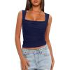 imageDarong Womens Padded Square Neck Double Lined Tank Tops Built in Bra Ruched Summer Basic Sleeveless Padded Tank ShirtsNavy Blue
