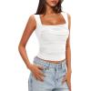 imageDarong Womens Padded Square Neck Double Lined Tank Tops Built in Bra Ruched Summer Basic Sleeveless Padded Tank ShirtsWhite