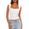 imageDarong Womens Padded Square Neck Double Lined Tank Tops Built in Bra Ruched Summer Basic Sleeveless Padded Tank ShirtsWhite