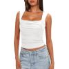 imageDarong Womens Padded Square Neck Double Lined Tank Tops Built in Bra Ruched Summer Basic Sleeveless Padded Tank ShirtsWhite
