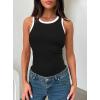 imageDarong Womens Summer Sleeveless Tank Top Striped Form Fitting Crew Neck Ribbed Knit Basic Cami ShirtsBlack