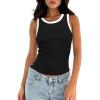 imageDarong Womens Summer Sleeveless Tank Top Striped Form Fitting Crew Neck Ribbed Knit Basic Cami ShirtsBlack