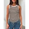 imageDarong Womens Summer Sleeveless Tank Top Striped Form Fitting Crew Neck Ribbed Knit Basic Cami ShirtsDark Brown Stripe