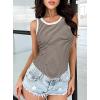 imageDarong Womens Summer Sleeveless Tank Top Striped Form Fitting Crew Neck Ribbed Knit Basic Cami ShirtsDark Brown Stripe