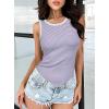 imageDarong Womens Summer Sleeveless Tank Top Striped Form Fitting Crew Neck Ribbed Knit Basic Cami ShirtsLight Purple Stripe