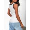 imageDarong Womens Summer Sleeveless Tank Top Striped Form Fitting Crew Neck Ribbed Knit Basic Cami ShirtsWhite