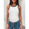 imageDarong Womens Summer Sleeveless Tank Top Striped Form Fitting Crew Neck Ribbed Knit Basic Cami ShirtsWhite
