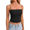 imageDarong Women Padded Double Lined Ruched Tank Tops Bulit in Bra Summer Spaghetti Strap Going Out Crop Tank ShirtsBlack