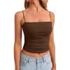 imageDarong Women Padded Double Lined Ruched Tank Tops Bulit in Bra Summer Spaghetti Strap Going Out Crop Tank ShirtsCoffee