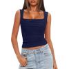 imageDarong Womens Padded Square Neck Double Lined Tank Tops Built in Bra Ruched Summer Basic Sleeveless Padded Tank ShirtsNavy Blue