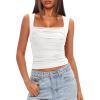imageDarong Womens Padded Square Neck Double Lined Tank Tops Built in Bra Ruched Summer Basic Sleeveless Padded Tank ShirtsWhite