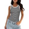 imageDarong Womens Summer Sleeveless Tank Top Striped Form Fitting Crew Neck Ribbed Knit Basic Cami ShirtsBlack Stripe