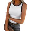 imageDarong Womens Summer Sleeveless Tank Top Striped Form Fitting Crew Neck Ribbed Knit Basic Cami ShirtsWhite