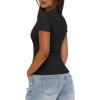 imageDarong Women Summer Short Sleeve Scoop Neck TShirts Ribbed Knit Striped Color Block Basic Shirt Casual Slim Fit Tee TopsAll Black
