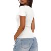 imageDarong Women Summer Short Sleeve Scoop Neck TShirts Ribbed Knit Striped Color Block Basic Shirt Casual Slim Fit Tee TopsAll White