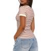 imageDarong Women Summer Short Sleeve Scoop Neck TShirts Ribbed Knit Striped Color Block Basic Shirt Casual Slim Fit Tee TopsBeige Rust Stripe