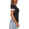 imageDarong Women Summer Short Sleeve Scoop Neck TShirts Ribbed Knit Striped Color Block Basic Shirt Casual Slim Fit Tee TopsBlack