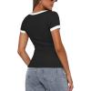 imageDarong Women Summer Short Sleeve Scoop Neck TShirts Ribbed Knit Striped Color Block Basic Shirt Casual Slim Fit Tee TopsBlack