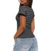 imageDarong Women Summer Short Sleeve Scoop Neck TShirts Ribbed Knit Striped Color Block Basic Shirt Casual Slim Fit Tee TopsBlack White Stripe