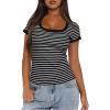 imageDarong Women Summer Short Sleeve Scoop Neck TShirts Ribbed Knit Striped Color Block Basic Shirt Casual Slim Fit Tee TopsBlack White Stripe