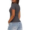 imageDarong Women Summer Short Sleeve Scoop Neck TShirts Ribbed Knit Striped Color Block Basic Shirt Casual Slim Fit Tee TopsDark Grey