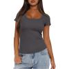 imageDarong Women Summer Short Sleeve Scoop Neck TShirts Ribbed Knit Striped Color Block Basic Shirt Casual Slim Fit Tee TopsDark Grey
