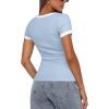 imageDarong Women Summer Short Sleeve Scoop Neck TShirts Ribbed Knit Striped Color Block Basic Shirt Casual Slim Fit Tee TopsLight Blue