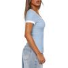 imageDarong Women Summer Short Sleeve Scoop Neck TShirts Ribbed Knit Striped Color Block Basic Shirt Casual Slim Fit Tee TopsLight Blue