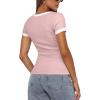 imageDarong Women Summer Short Sleeve Scoop Neck TShirts Ribbed Knit Striped Color Block Basic Shirt Casual Slim Fit Tee TopsLight Pink