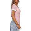 imageDarong Women Summer Short Sleeve Scoop Neck TShirts Ribbed Knit Striped Color Block Basic Shirt Casual Slim Fit Tee TopsLight Pink