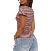 imageDarong Women Summer Short Sleeve Scoop Neck TShirts Ribbed Knit Striped Color Block Basic Shirt Casual Slim Fit Tee TopsPink Coffee Stripe