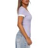 imageDarong Women Summer Short Sleeve Scoop Neck TShirts Ribbed Knit Striped Color Block Basic Shirt Casual Slim Fit Tee TopsTaro Purple