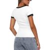 imageDarong Women Summer Short Sleeve Scoop Neck TShirts Ribbed Knit Striped Color Block Basic Shirt Casual Slim Fit Tee TopsWhite